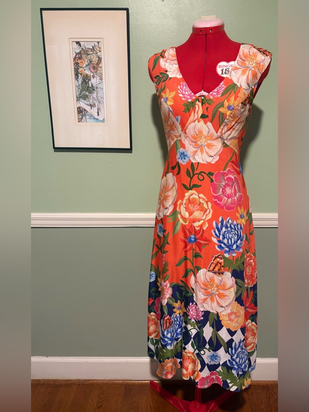 By Anthropologie Painterly Floral Open-Back Midi Dress